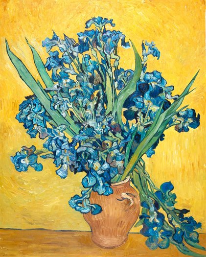 Vase with Irises against a Yellow Background | Van Gogh Studio