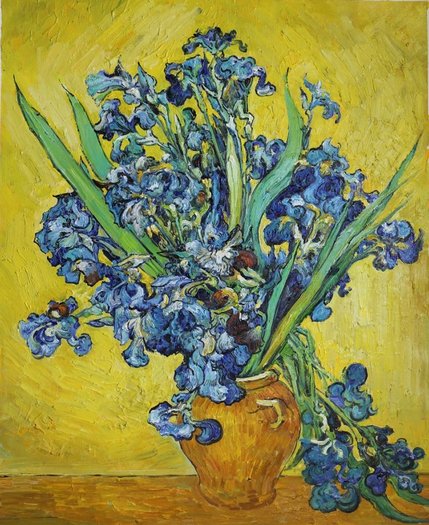 Vase with Irises against a Yellow Background | Van Gogh Studio