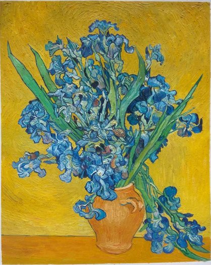 Vase With Irises Against A Yellow Background Van Gogh Studio